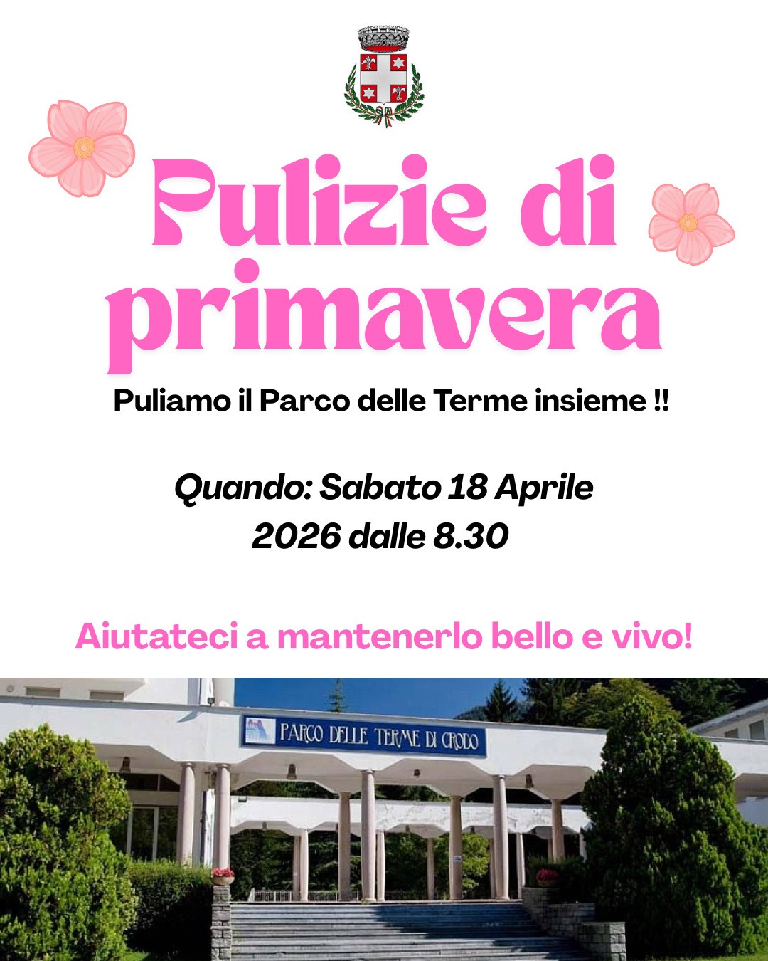 Avviso delle pulizie di primavera al Parco delle Terme di Crodo